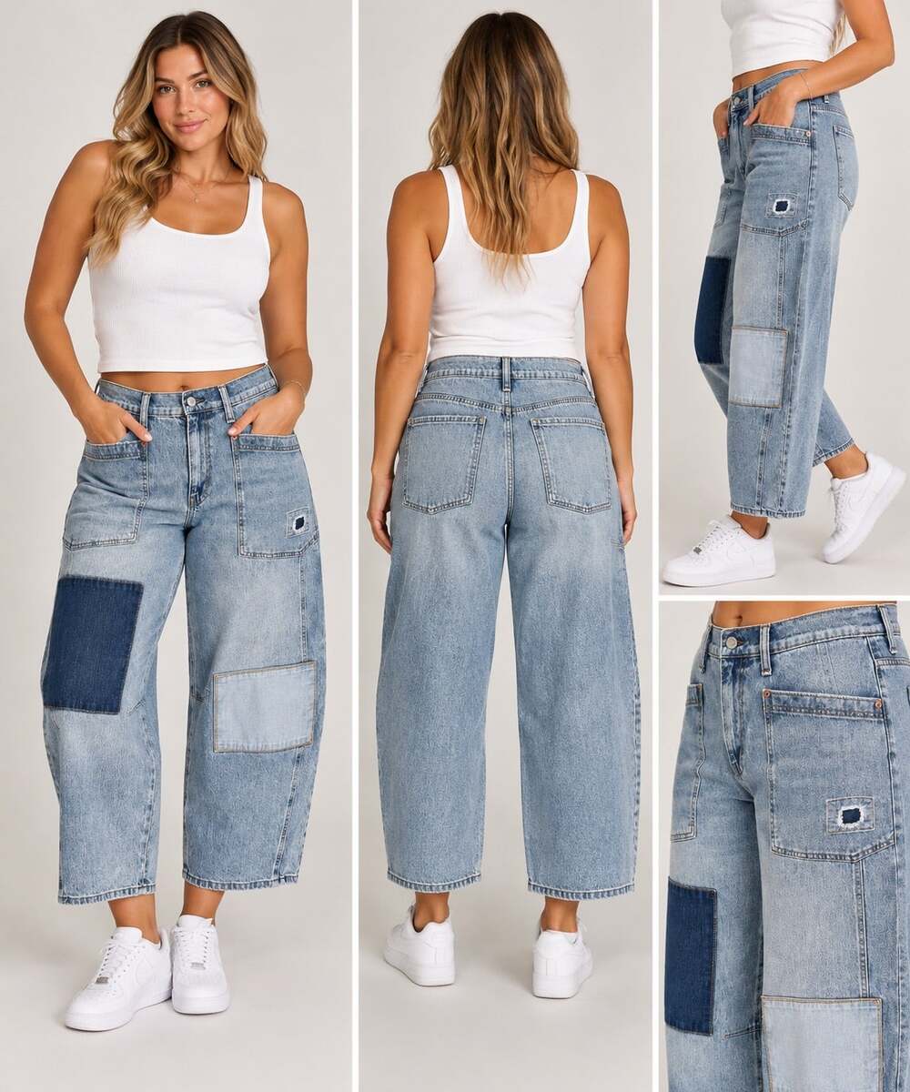 Jessica Simpson Patchwork Barrel Cropped Jeans Size 14 Y2K